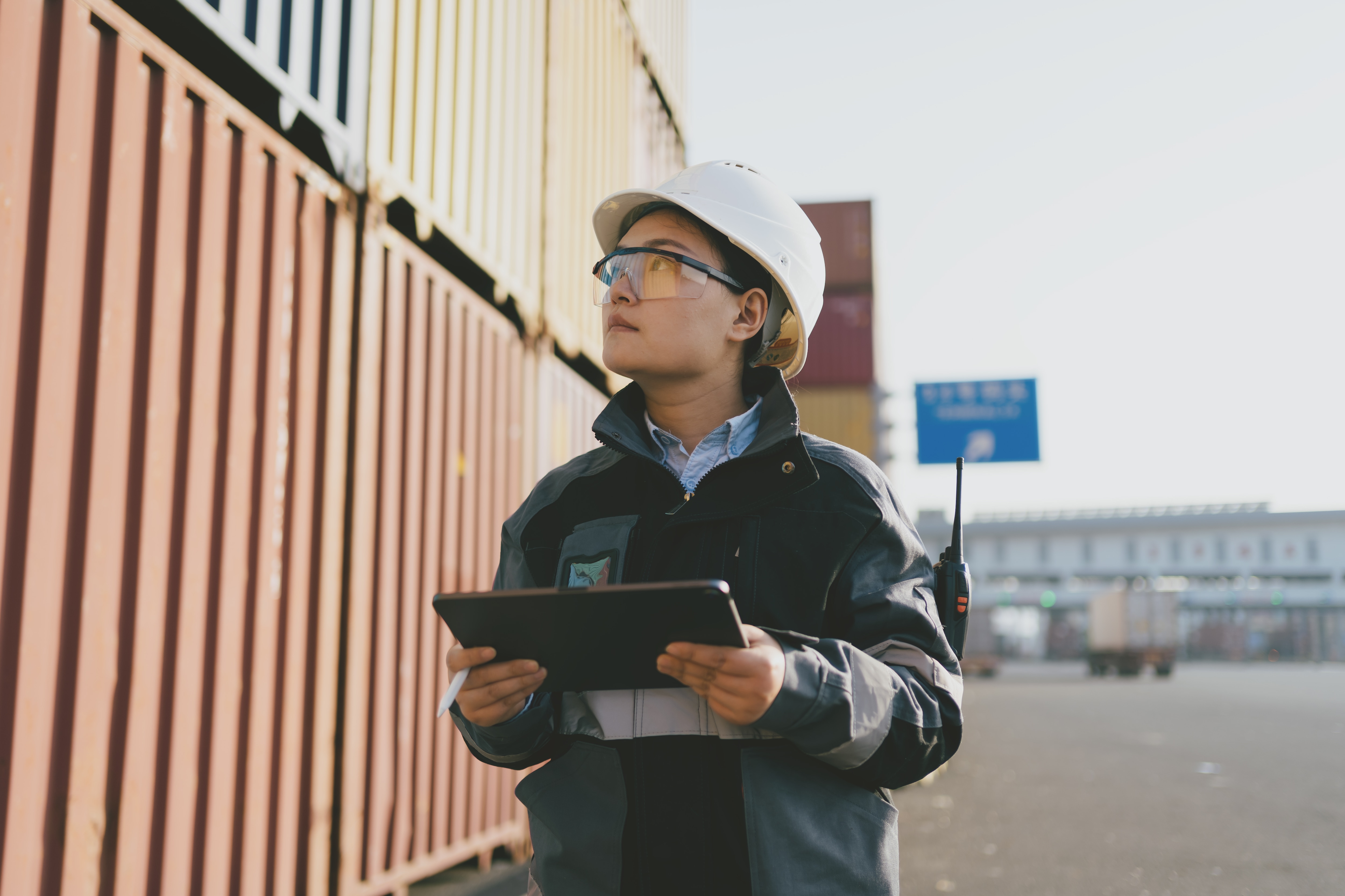 Woman working at a port