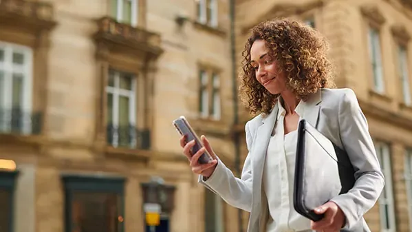 woman looking at phone 
